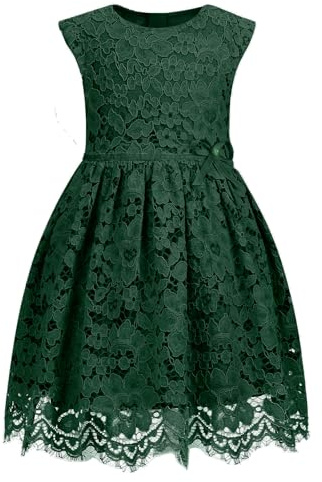 ALLOVIN Girls & Toddlers Spring Graduation Sleeveless A-Line Lace Party Dress Flower Girl Dress with Beaded Bowknot 2-12Y