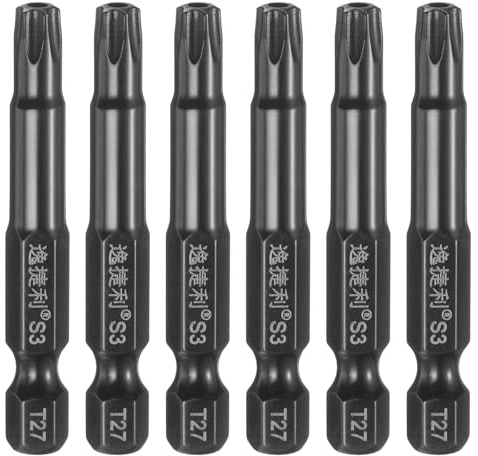 QUARKZMAN 6 Pezzi T27 Punta Cacciavite A Stella 6 Punti 1/4 Aste Esagonali 50mm/2 Lunghezza Acciaio S3 aimanté Antimanomissione Punte Cacciavite Esagonali, Nero