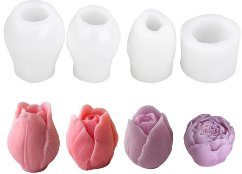 Moldes de Silicona para Velas 3D, 4 Piezas Moldes de Flores para Hacer Velas, Jabones Artesanales, Resina y Decoración, Regalo Ideal para San Valentín y Amantes del Bricolaje