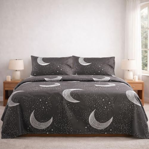 Meteorwi Home - Juego de Sábanas Cama 150 cm 4 Piezas, Microfibra Suave y Transpirable, Sábana Bajera Ajustable hasta 25 cm, Encimera y 2 Fundas de Almohada. (2-Modelo 2, Cama 150cm)