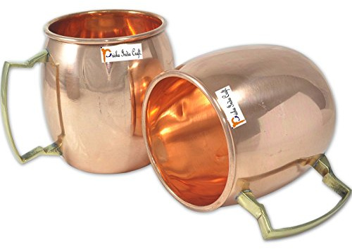 Prisha Indien Craft ® aus massivem Kupfer Becher für Moskau Maultiere 550 ML / 18 oz - Set von 2 - 100% reines Kupfer beste Qualität