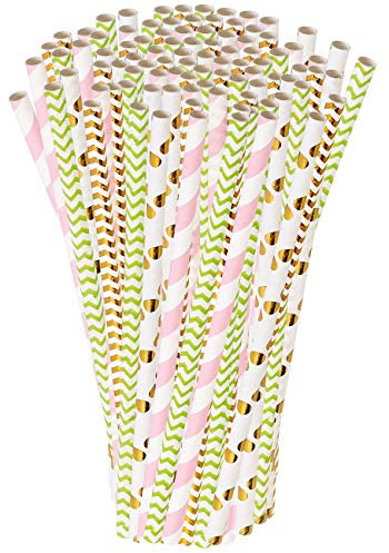 Pearl 100 pailles en Papier à 4 Couleurs et Motifs