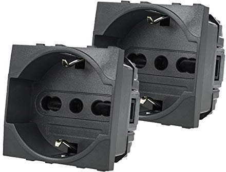 2 Pezzi Presa Schuko 2P+T 16A, Compatibile Con Bticino Living Light (Nero)