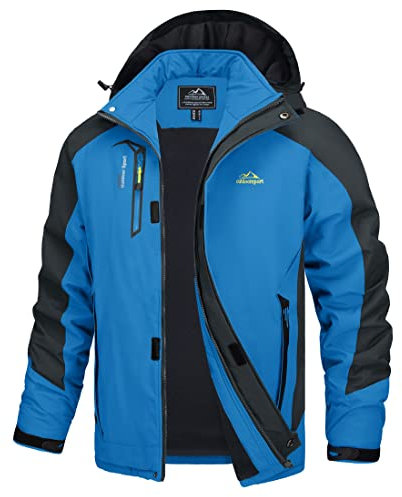 TACVASEN Herren Leichte Softshell Jacke Wasserdichte Winter Jacke Herbstjacke Angeljacke mit Abnehmbarer Kapuze (XXL, Blau)