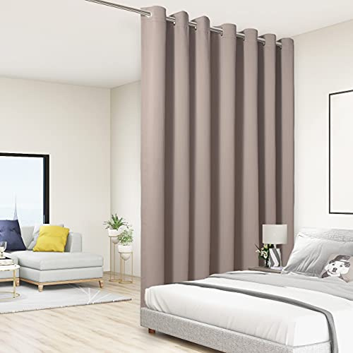 BONZER Room Divider Curtain Total Privacy Wall Noise Reducing Wide Blackout Curtains for Patio Sliding Glass Door, 84L x 108W Inch (7L x 9W ft), 1 Panel, Khaki | Noise Reducing Wide Blackout Curtains for Patio Sliding Glass Door, 84L x 108W Inch (7L x 9W ft), 1 Panel, Khaki