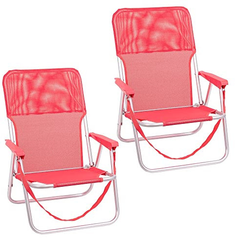 LOLAhome Pack 2 Sillas Playa Plegables | Ligera Portátil | Baja y Posición Fija | para Camping Piscina, Terraza o Jardín o Exterior Coral