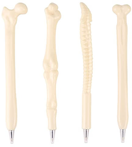 4 Stück Neuheit Knochen Kugelschreiber,Slivercolor Knochen Design Form Schwarz Tinte Kugelschreiber,Neuheit Knochen Design Ballpiont für Krankenschwester Doktor Künstler Büro Briefpapier Geschenk