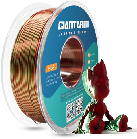 GIANTARM Silk PLA Filament 1.75mm(±0.02mm) für 3D Drucker, 1kg, 1 Rolle vakuumverpackt, PLA silk-like zweifarbig, Grün+Rot