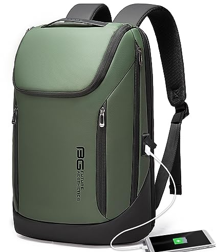 BANGE Business Smart ryggsäck vattentät passform 15,6 tums bärbar dator ryggsäck med USB-laddningsport, resa hållbar ryggsäck, gRÖN, Medium, Företag