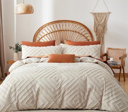 Lanqinglv 2er Set Kissenbezug 40x80cm Beige Getuftet Boho Stil Exquisite Stickerei Geometrisch Shabby Chic Kopfkissenbezug Kissenhülle Doppelpack