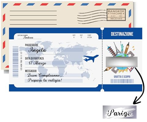 Generico homty Biglietto regalo viaggio a sorpresa/Biglietto aereo finto regalo da grattare/Biglietto aereo da compilare per viaggio regalo. Biglietto viaggio sorpresa