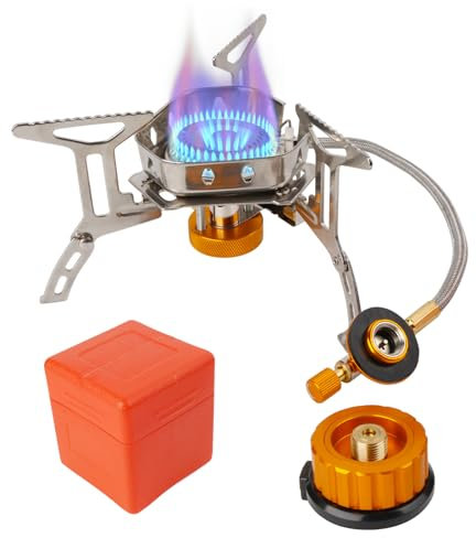 Yqhugbc Fornellino da Campeggio, Fornellino Pieghevole, 3500W Stufa da Campeggio Antivento, Fornello a Gas Portatile, con Accensione Piezoelettrica e Adattatore, per Escursioni All'aperto e Picnic