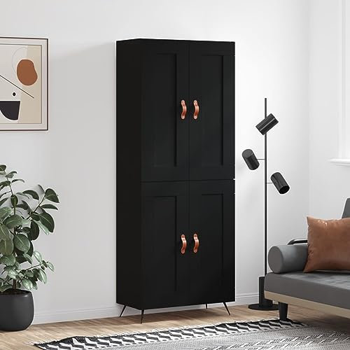 Generisch Sideboard 69,5x34x180cm Schwarz Holzwerkstoff, Eisen Badschrank Vorratsschrank Fernsehschrank Küchenschränke Schmal Wohnzimmermöbel Allzweckschrank Barschrank