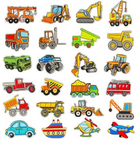 Yueser Flicken zum Aufbügeln Kinder, 24Pcs Bügelflicken Kinder Aufnäher Junge Bügelbilder für Textilien Auto Bügelpatch Aufbügelflicken Bügelsticker Patches Aufnäher zum Aufbügeln für Kleidung Jeans