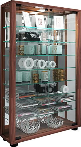 VCM Glasvitrine stehend | Vitrine Glas mit ESG-Sicherheitsglas | Maße ca. H. 91 x B. 59 x T. 18 cm | Standvitrine Glas | Modern und platzsparend | Glas Vitrinenschrank – Lumo Mini Spiegel