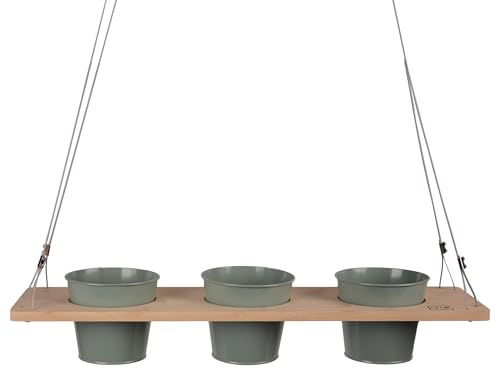 UNUS Kräuterbar Grün Bambus 60 x 16 cm Kräuterregal zum Aufhängen | mit Drahtseil, Kräuterhalter für Küche, Balkon, Terrasse, Nachhaltiges Hängeregal für Pflanzen und Kräuter