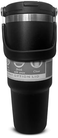 Black Tumbler with Handle and 2-in-1 Straw Leakproof lid, Large Capacity 900ml Stainless Steel Coffee Cup, Insulated Vacuum Double Wall Travel Mug Water Bottle for Hot Iced Drink, UK Brand