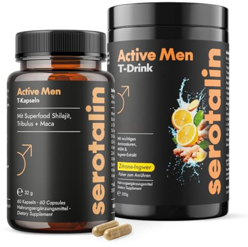 serotalin Active Men All-in-One Bundle für Männer - 60er Kapseln mit Maca & Shilajit + T-Drink mit Kreatin & L-Citrullin - Für Sport & Alltag