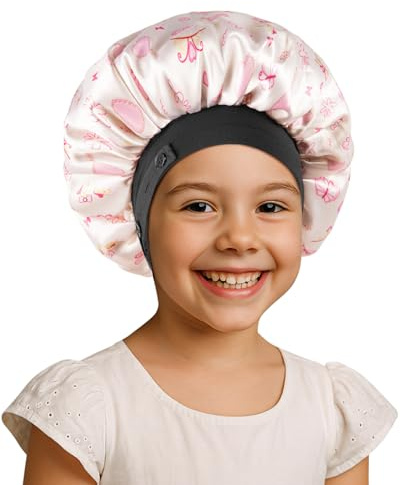 Bonnet Enfant en Satin Douce, Réglable Double Couche pour Filles Garçons | Confortable Bonnet de Couchage en Sois, pour Enfants Cheveux Bouclés Naturelr, Pas Facile de Tomber (Beige)