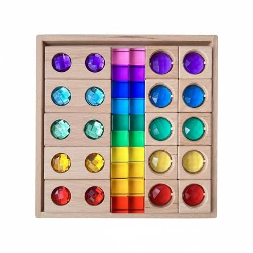 MotiveTech 40 Stück Acryl Bausteine Regenbogenfarben transparente Würfel lichtdurchlässig Regenbogen Bausteine für Kleinkinder