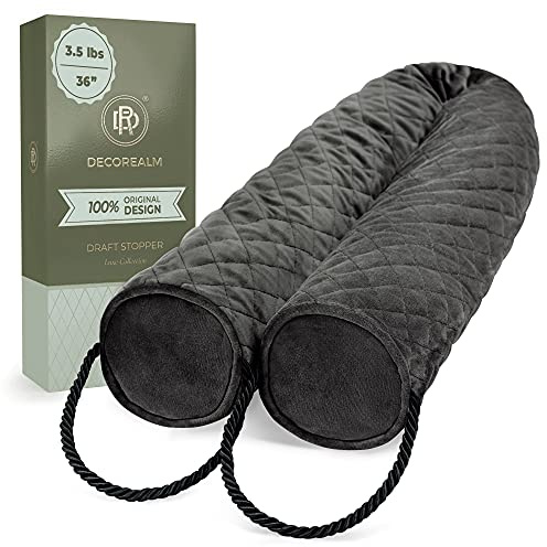 DECOREALM Dekorativ dörrstopp – tungt, tyg, mörkgrå, 1,6 kg, 91 cm – luft, lätt och rökblockerare för hemfönster