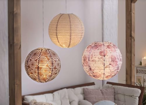 3er Set Papier-Lampion Harmony, rund, Ø 30 + 40 cm, Papierlaterne, Lampenschirm, Kugelleuchte, Papierlaterne, Dekoration für Party, Hochzeit, Feier