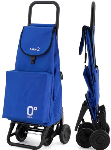 GARMOL Carro de la Compra Térmico Plegable 55 Litros |Bolsillo Térmico Interior de 11 Litros | Carro de la Compra 4 Ruedas Gran Capacidad | Carrito Compra Plegable Color Azul