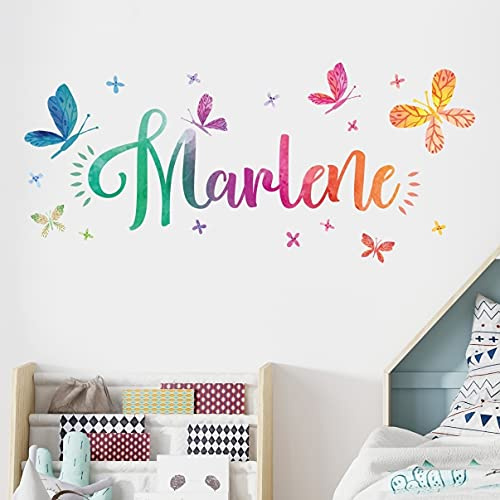 tjapalo® vR38 Mädchen Wandtattoo mädchenzimmer name Wandtattoo Name mädchen wandtattoo kinderzimmer mädchen Name Schmetterlinge, Größe: B58xH25cm