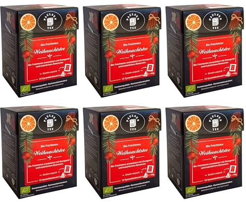 Paulsen - Bio Weihnachtstee - Früchtetee - im Pyramidenbeutel, einzeln kuvertiert - 15 x 3 g pro Faltschachtel- 45g (6er-Pack)
