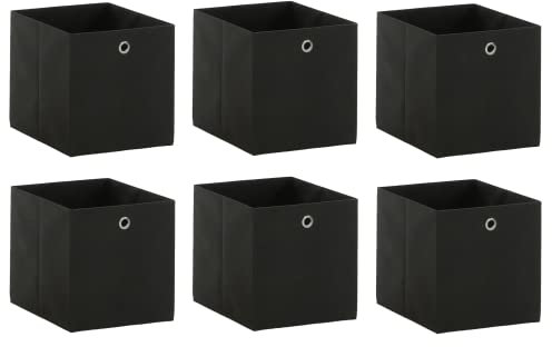 Set of 6 Foldable Storage Boxes Cube Basket Collapsible for Closet Wardrobe Organiser Shelf Toys Clothes, Premium size 32cm x 32cm x 32cm (Anthracite Grey-black)