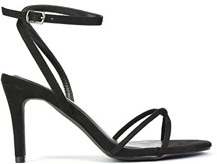 ESSEX GLAM Womens Strappy Ankle Strap Sandals Ladies Open Toe Black Stiletto Mid High Heel Shoes Size 4