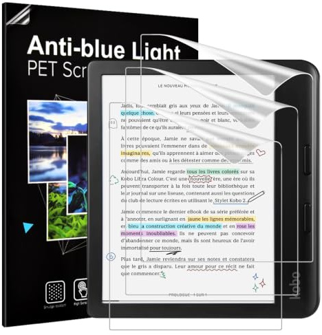 TiMOVO 3 Pezzi Pellicola Prottetiva per Kobo Libra Colour 7 inch 2024/Kobo Libra 2 E-Reader 7 2021, Pellicola Opaca per Schermi in Pet a Copertura Totale, Antiriflesso, AntiGraffio, Senza Bolle