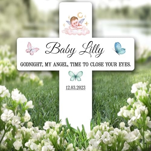 Fingerprint Designs Cross Baby Angel Butterflies Remembrance Garden Plaque Grave Memorial Stake |Personalised In Loving Memory Remembrance Memorial Plaque Grave Decoration Marker Garden Ground Stake