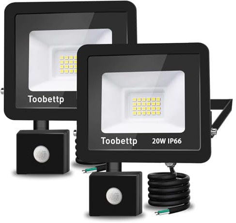 20 W LED-strålkastare utomhus med rörelsedetektor superljus 3 500 k 2 000 lm varmvit IP66 vattentät projektor för trädgård trädgård garage 2 delar