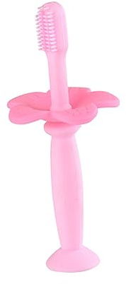 minkissy Silikon Zahnbürste Trainingszahnbürste Mundpflegezahnbürste Mit Schutz Für Junge Mädchen Rosa Saugnapf Borstenzahnbürste