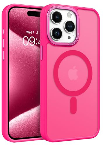 DOMAVER iPhone 15 Pro Max Cover Magnetica Compatibile con Magsafe Protezione Antiscivolo iPhone 15 Pro Max Case Traslucido Opaco Ridige, Custodia Sottile Antiurto Rosa Fluo
