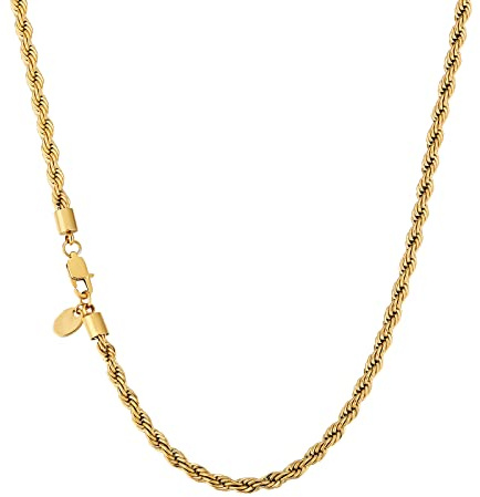 KRKC Herren Halskette, Kordelkette 18K Gold Vergoldet Edelstahl 4mm Rope Chain, Nickelfrei Kette für Männer Herren Länge 45,7cm