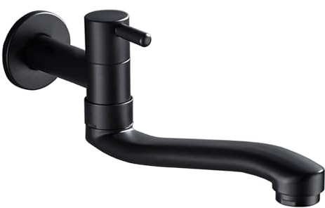 SXWYLZ Kaltwasserhahn Küche Wandmontage Einhebelmischer Waschbecken Wand Spülbeckenhahn aus Edelstahl Schwenkhahn für Küchenspüle,Schwarz,21Cm