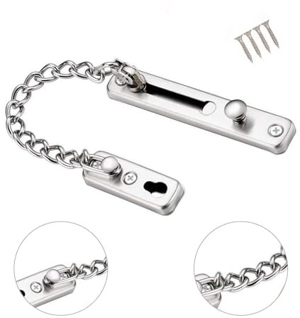 Safety Chain Door Lock Heavy Duty Latch Chain Door Lock with Spring Anti-Theft snap Lock, Stainless Steel Brushed Nickel