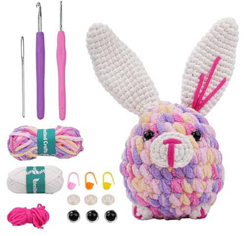 YUMILI Nybörjare virkad startkit, virkningsset för nybörjare, djur virkpaket komplett amigurumi startset med videohandledning, gör-det-själv-virkning kit för barn vuxna, gåva för hantverksälskare