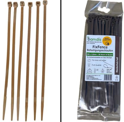 Befestigungsschlaufen FixFence Weide hell farbig für Sichtschutzmatten 200x4,6mm 50pro Beutel von bambus-discount.com - Montage Schilfrohrmatten Bambusmatten mit Kabelbinder befestigen