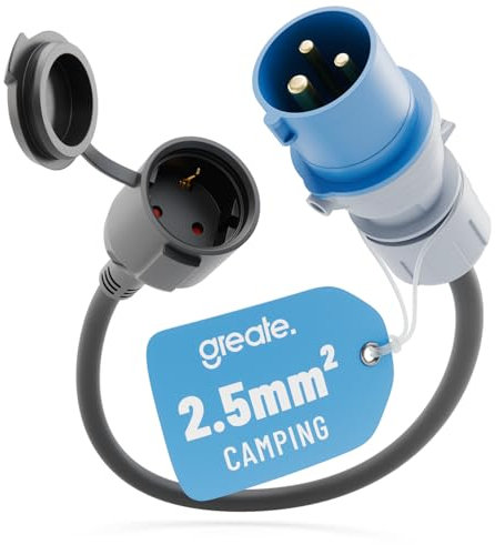 greate 16A CEE Adapter Schuko Kupplung - Adapter CEE Stecker Kupplung 230V mit 50 cm Kabellänge & IP44 Schutz - Adapter Camping auf Schuko, Camping Stecker, Strom für Camping CEE Adapter