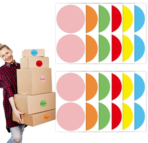 48 st stora självhäftande etiketter, 100 x 100 mm cirkulära rörliga klistermärken, flyttbara etiketter för färgkodetiketter på lådor för flyttklistermärken (10 x 10 cm)