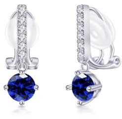 PHNIBIRD Geburtsstein Damen Ohrclips Ohrringe Lang 21mm Geburtstagsgeschenk | Hypoallergen, Leicht und Komfortabel, Schmerzfrei, mit Silikonpads, Geburtsstein Schmuck,5A Zirkonia,Ohrringe ohne Ohrlöcher