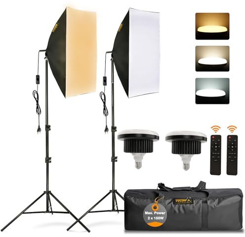Studio fotografico Softbox Set con illuminazione a LED, 2 lampadine E27 da 150 W, set di illuminazione professionale