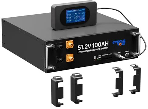 Batterie Lithium 48V 100AH LiFePO4 avec Support d'empilage, 51.2V 5KWh avec 100A BMS, Grand Écran Tactile, Port RS485&CAN, pour système Solaire, système photovoltaïque, Camping-Car, Stockage d'énergie