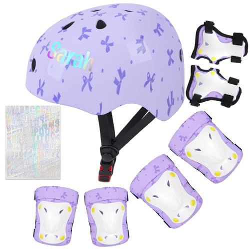 MHJY Kids Helmet and Pads Set with DIY Stickers Girls Bike Helmet Age 3-8 Years Unicorn Knee and Elbow Pads Adjustable Protective Gear for Children Cycle, Skateboard Scooter, Roller Skates