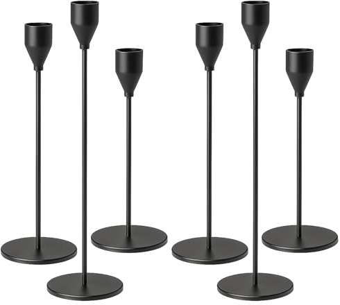 Druuzyl 6 Bougeoirs Noir Vintage 33/29/23cm - Chandelier Conique pour Mariage & Dîners Romantiques - Lot de 6 Pièces en Métal Noir - Décoration de Table Élégante (Style Rétro)