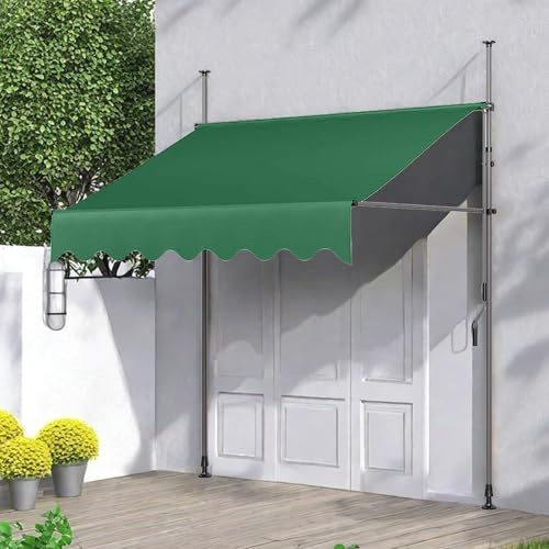 Toldo ajustable de 4 x 1,2 m, color verde oscuro, parasol retráctil con manivela manual para patio, jardín, cafetería y restaurante, fácil instalación, no requiere taladrar