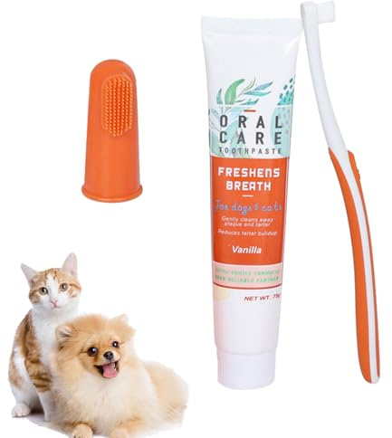 Dyiouxin Dog and Cat Dental Care Kit,Dog Toothbrush with Toothpaste,Dog Dental Care Set with Beef Flavor Toothpaste & Finger Brush & Soft Bristle Toothbrush,Dogs & Cats Dental Kit Fresh Breath